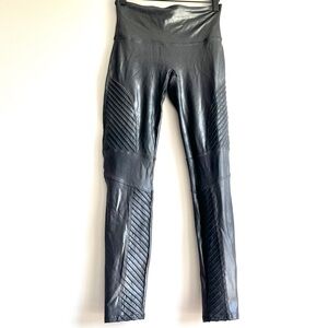 Spanx black faux leather Moto leggings large pull on pant stretchy skinny $110